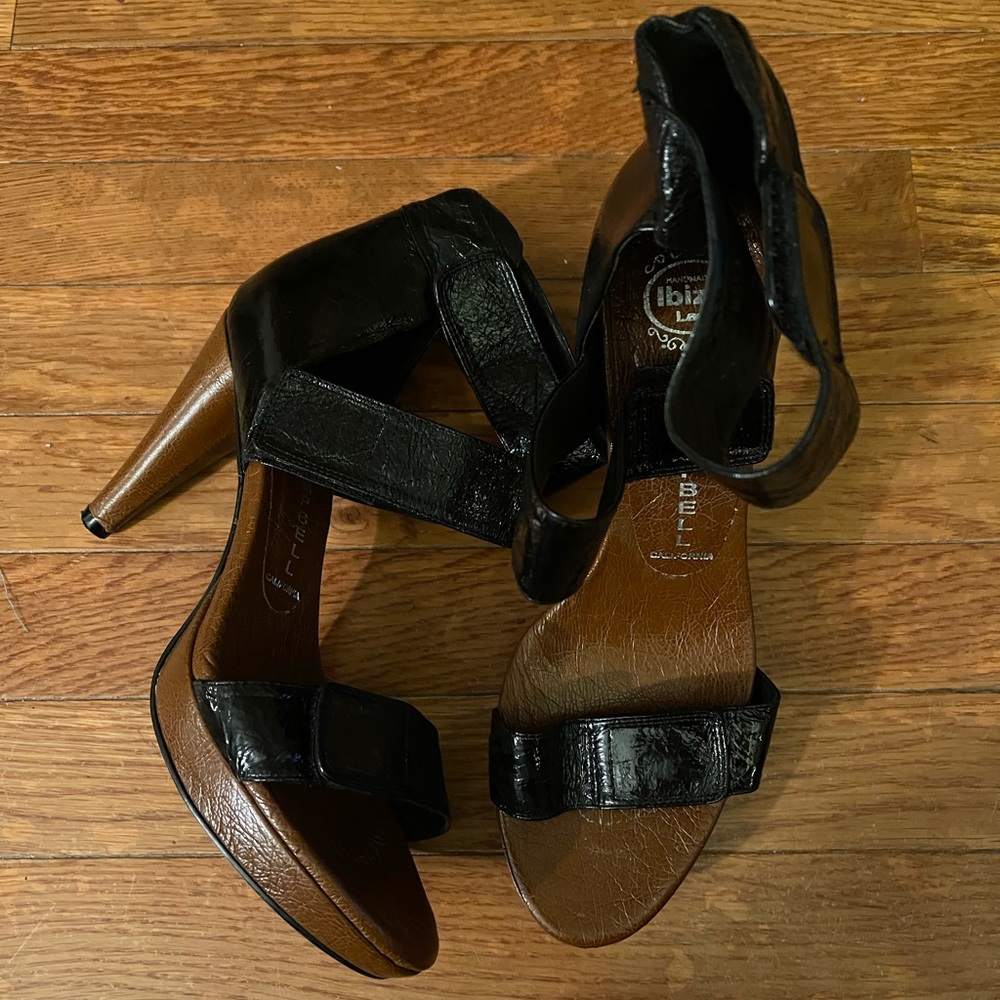 JC Black Patent Ankle Strap Heels, Size 10